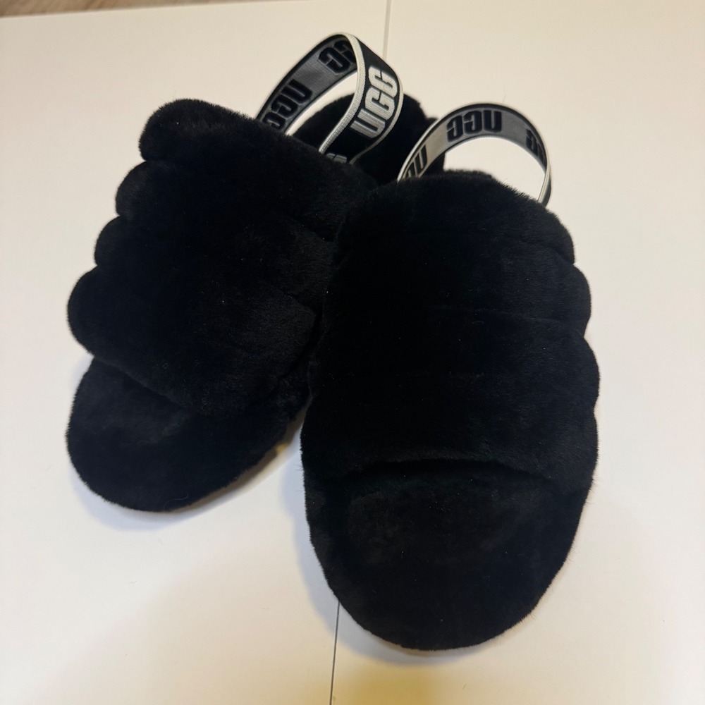 UGG | Fluff Yeah Slide | Elastic Slingback Sandals | Black | Size 3